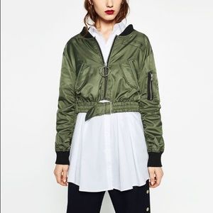 Zara Olive Green Cropped Bomber Jacket XS